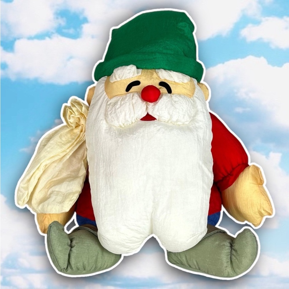 MAISON BLANCHE Vintage Santa Claus as Elf Stuffed Poly Plush Christmas Decor